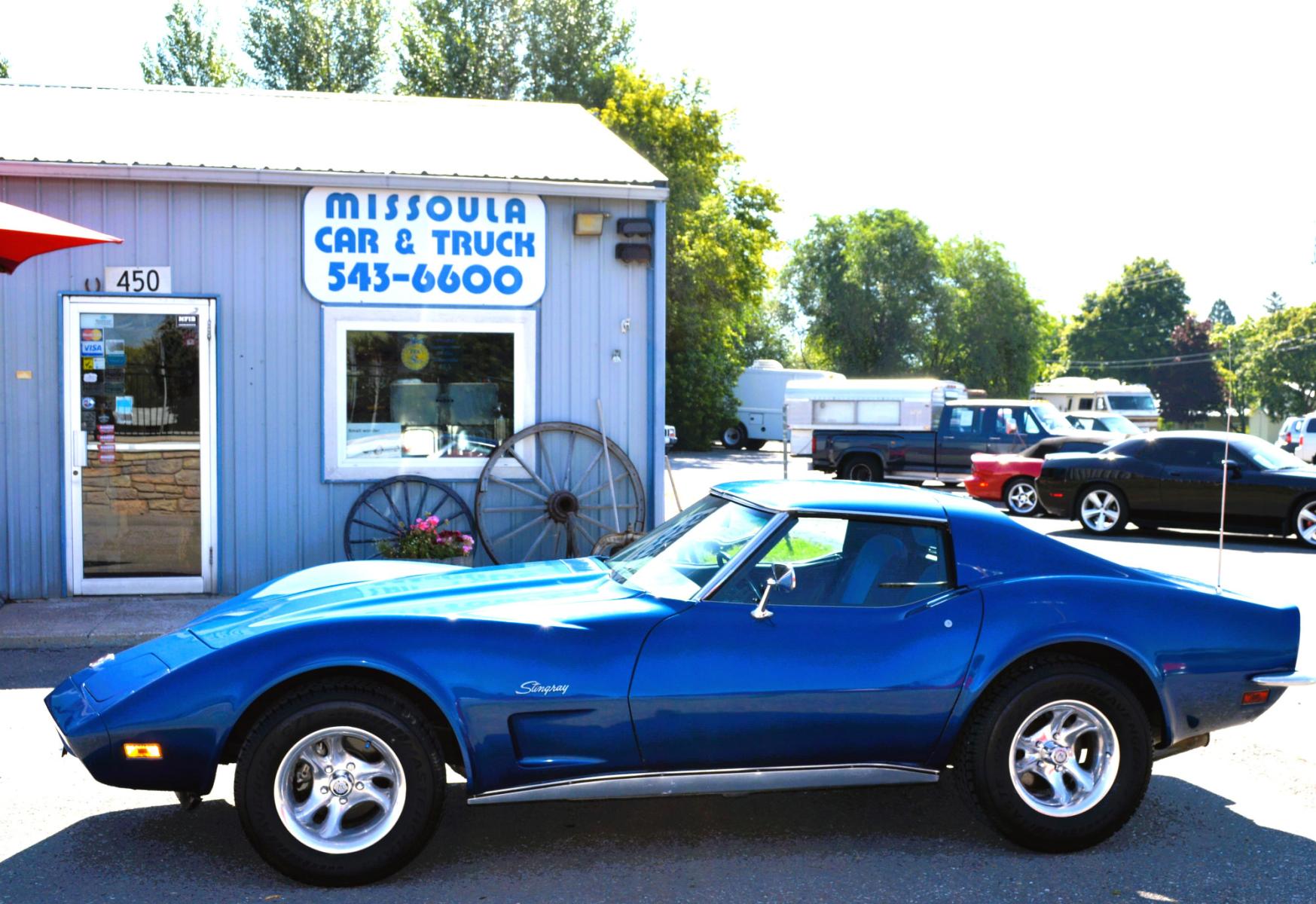 1973 Blue /Black Chevrolet Corvette Stingray (1Z37J3S4290) with an 350 engine, 4-Speed Manual transmission, located at 450 N Russell, Missoula, MT, 59801, (406) 543-6600, 46.874496, -114.017433 - Classy Looking Vette. Beautiful Blue. 4 Speed Manual Transmission. 350 Engine This vehicle is more then 20 years old and is not eligible for lending through our finance companies. - Photo #6