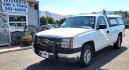 2004 White /Black Chevrolet Silverado 1500 Long Bed 4WD (1GCEK14V04Z) with an 4.8L V8 OHV 16V engine, 5 speed manual transmission, located at 450 N Russell, Missoula, MT, 59801, (406) 543-6600, 46.874496, -114.017433 - Solid 2 Owner 4WD Pickup. Single Cab Long Box. 4.8L V8 Engine. 5 Speed Manual Transmission. Aluminum Topper. Air Conditioning. AM FM Radio. Good Tires. Financing is not available. - Photo#1