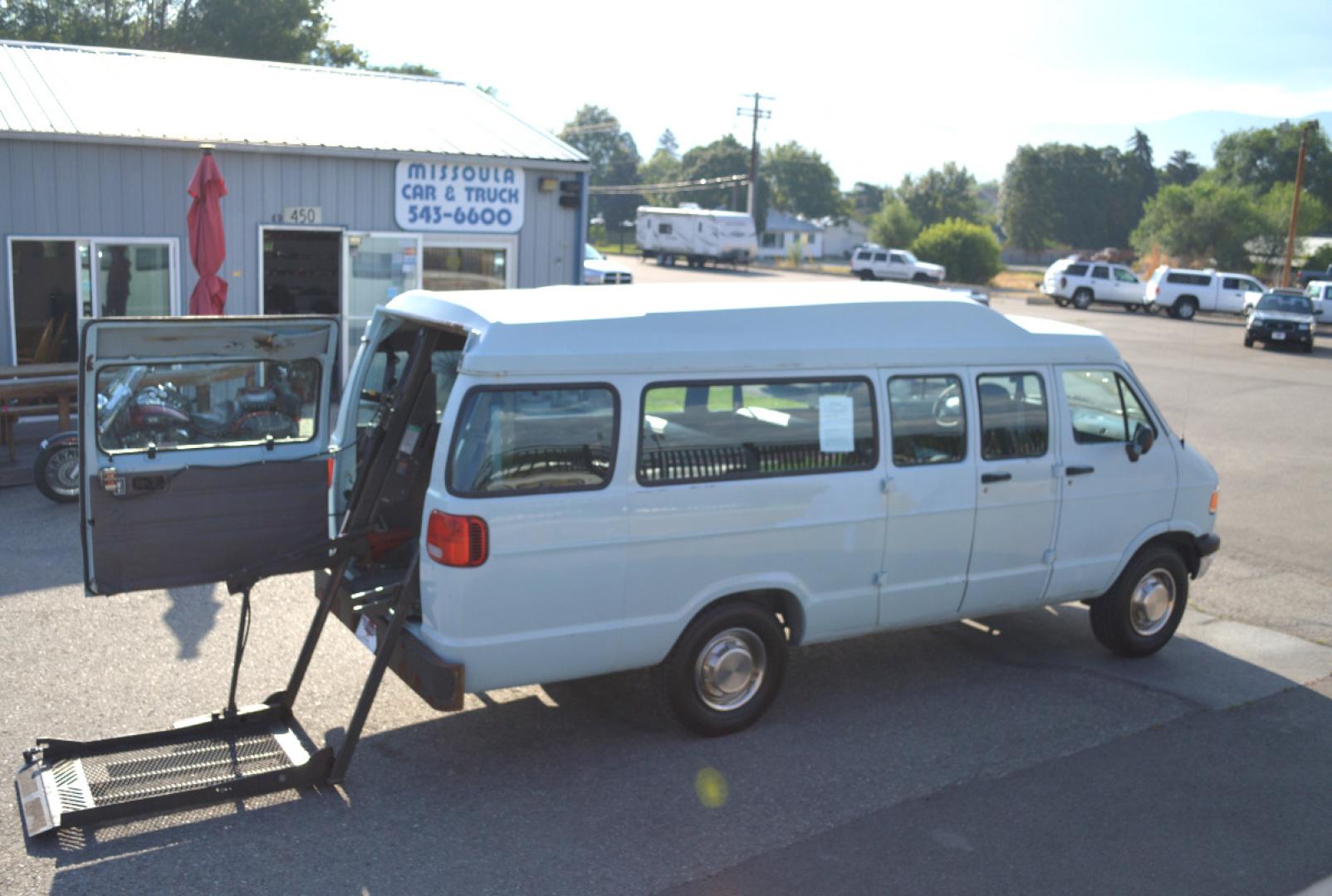 1997 Blue Dodge Ram Wagon B3500 (2B5WB35Z8VK) with an 5.9L V8 OHV 16V engine, 4-Speed Automatic Overdrive transmission, located at 450 N Russell, Missoula, MT, 59801, (406) 543-6600, 46.874496, -114.017433 - Only 86K Miles. Has a Hydraulic Wheel Chair Lift in the back. Seats 9 Total. Front and Rear Air Conditioning and Heat. Automatic Transmission. This vehicle is more then 20 years old and is not eligible for lending through our finance companies. - Photo#0