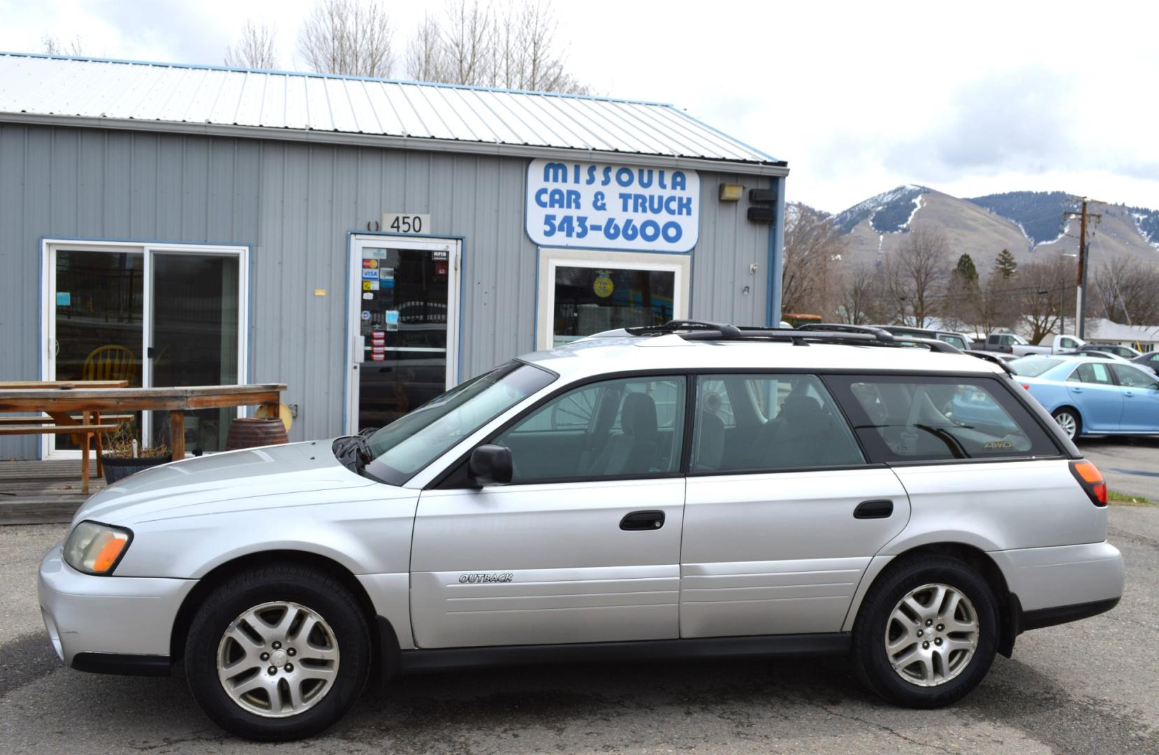 2004 Silver Subaru Outback Wagon w/All-weather Package (4S3BH675X47) with an 2.5L H4 SOHC 16V engine, Automatic transmission, located at 450 N Russell, Missoula, MT, 59801, (406) 543-6600, 46.874496, -114.017433 - $3349 just spent on New Timing Belt, Water Pump, Head Gasket.etc.!! Heated Seats. Automatic Transmission. Air. Cruise. Tilt. Power Windows. - Photo#0