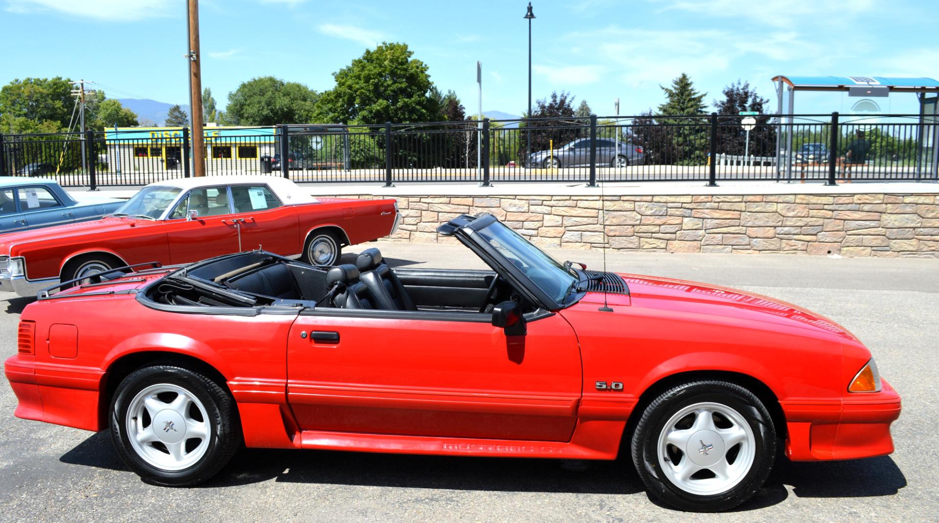 1991 Red /Black Ford Mustang GT convertible (1FACP45E3MF) with an 5.0L V8 OHV 16V engine, Automatic transmission, located at 450 N Russell, Missoula, MT, 59801, (406) 543-6600, 46.874496, -114.017433 - Nice little Convertible. Under 75K Original Miles. Power Windows. Air Conditioning. Lumbar Support. Cruise Control. AM/FM Cassette. Rear window needs resealed to the convertible top. This vehicle is more then 20 years old and is not eligible for lending through our finance companies. - Photo#0