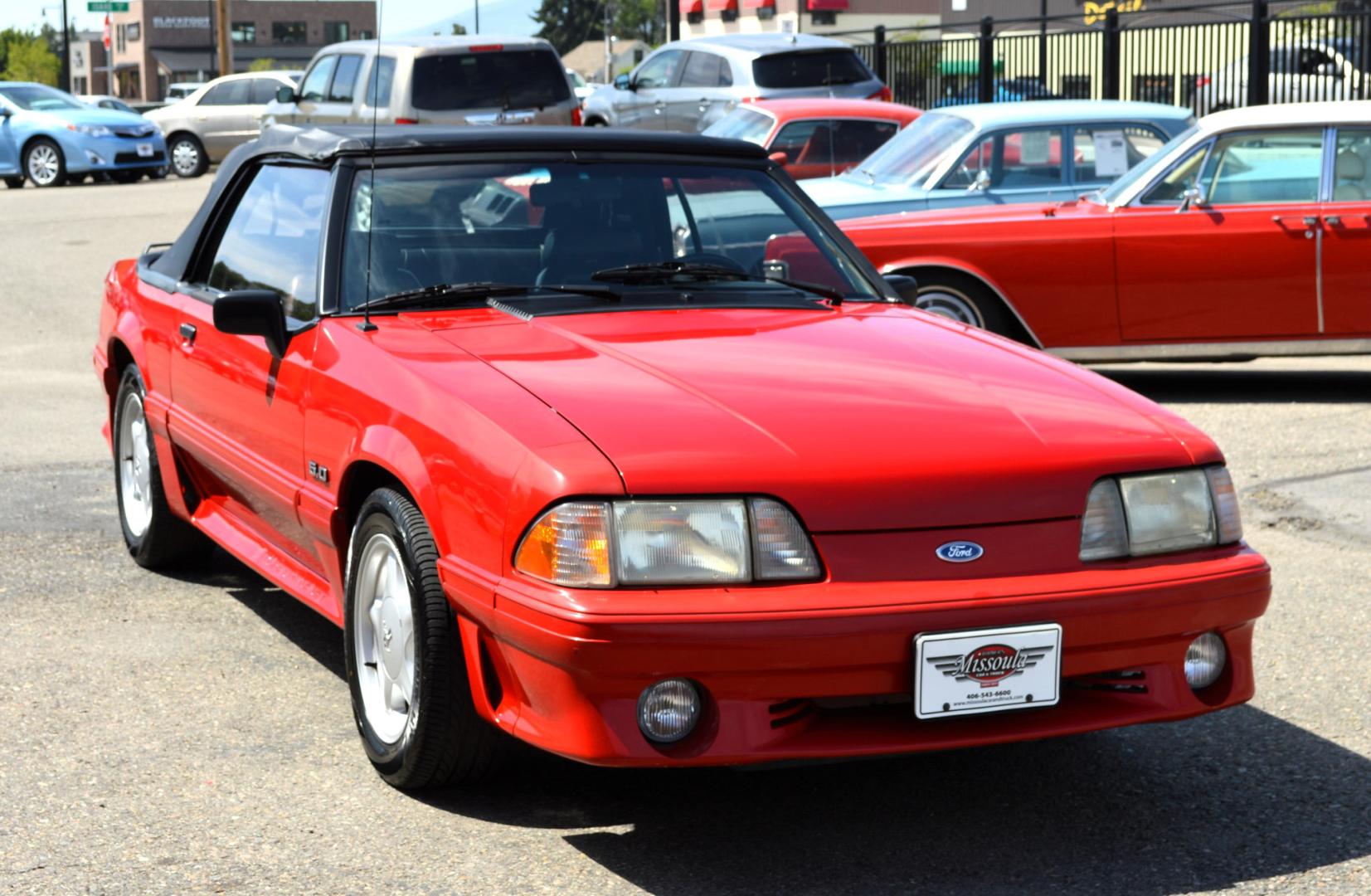 1991 Red /Black Ford Mustang GT convertible (1FACP45E3MF) with an 5.0L V8 OHV 16V engine, Automatic transmission, located at 450 N Russell, Missoula, MT, 59801, (406) 543-6600, 46.874496, -114.017433 - Nice little Convertible. Under 75K Original Miles. Power Windows. Air Conditioning. Lumbar Support. Cruise Control. AM/FM Cassette. Rear window needs resealed to the convertible top. This vehicle is more then 20 years old and is not eligible for lending through our finance companies. - Photo#6