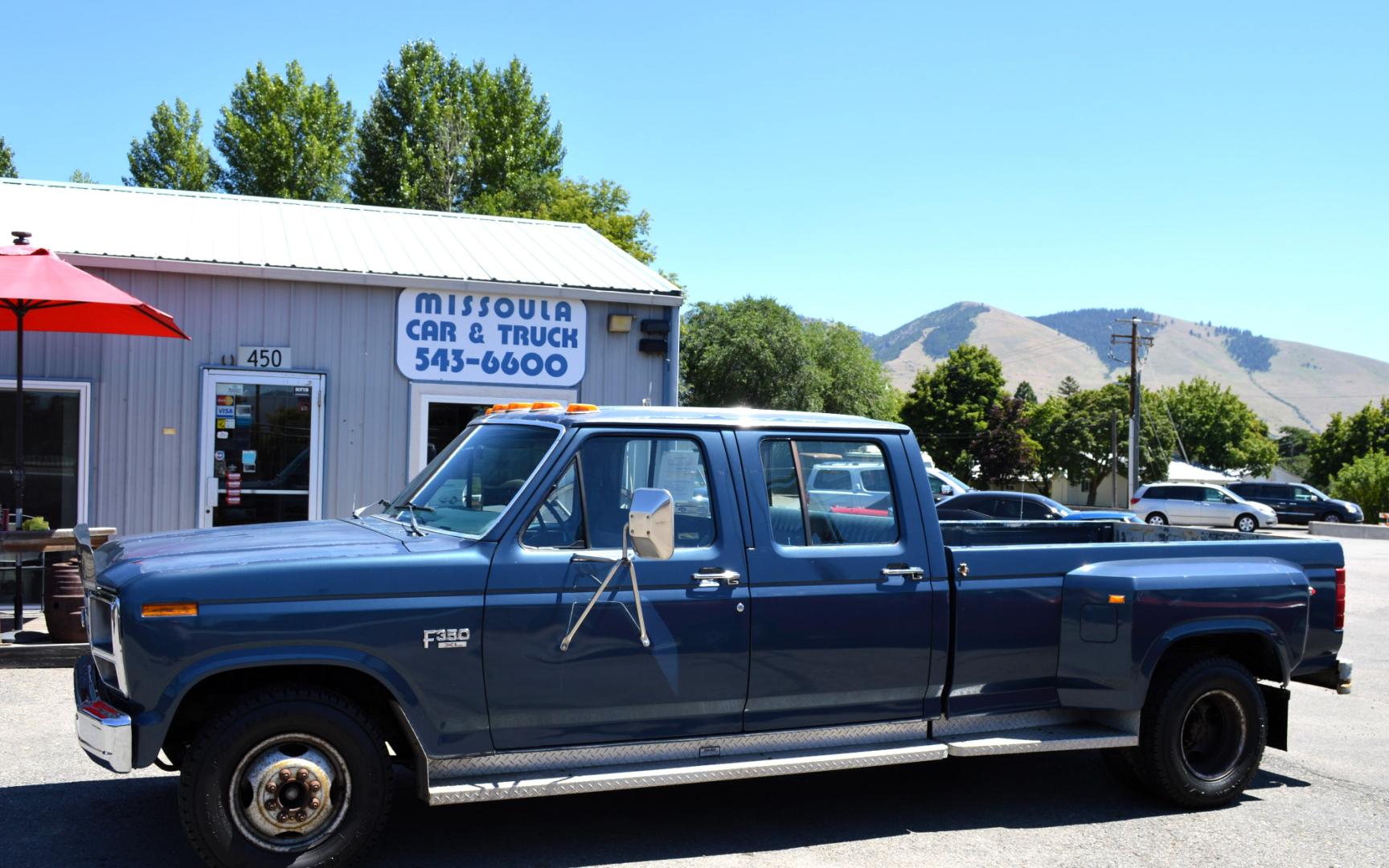 1986 Blue /Blue Ford F-350 Base (2FTJW35LXGC) with an 7.5L V8 OHV 16V engine, Automatic transmission, located at 450 N Russell, Missoula, MT, 59801, (406) 543-6600, 46.874496, -114.017433 - 1 Ton Dually Long Box CrewCab. Rear Wheel Drive. 7.5 Liter V8. Automatic Transmission. 43K Original Miles. Interior is close to Perfect. Clear Coat is pealing some. This vehicle is more then 20 years old and is not eligible for lending through our finance companies. - Photo#1