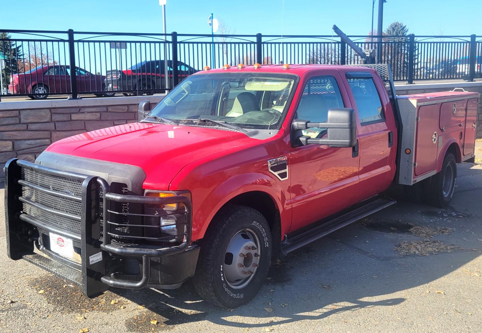 2008 Red Ford F-350 SD Lariat Crew Cab DRW 2WD (1FDWW36R48E) with an 6.4L V8 OHV 32V TURBO DIESEL engine, 5 Speed Automatic transmission, located at 450 N Russell, Missoula, MT, 59801, (406) 543-6600, 46.874496, -114.017433 - One Ton Dually. 2WD. Automatic Transmission. Air Conditioning. Utility Box with Electric Hoist. Only 137K Miles - Photo#2