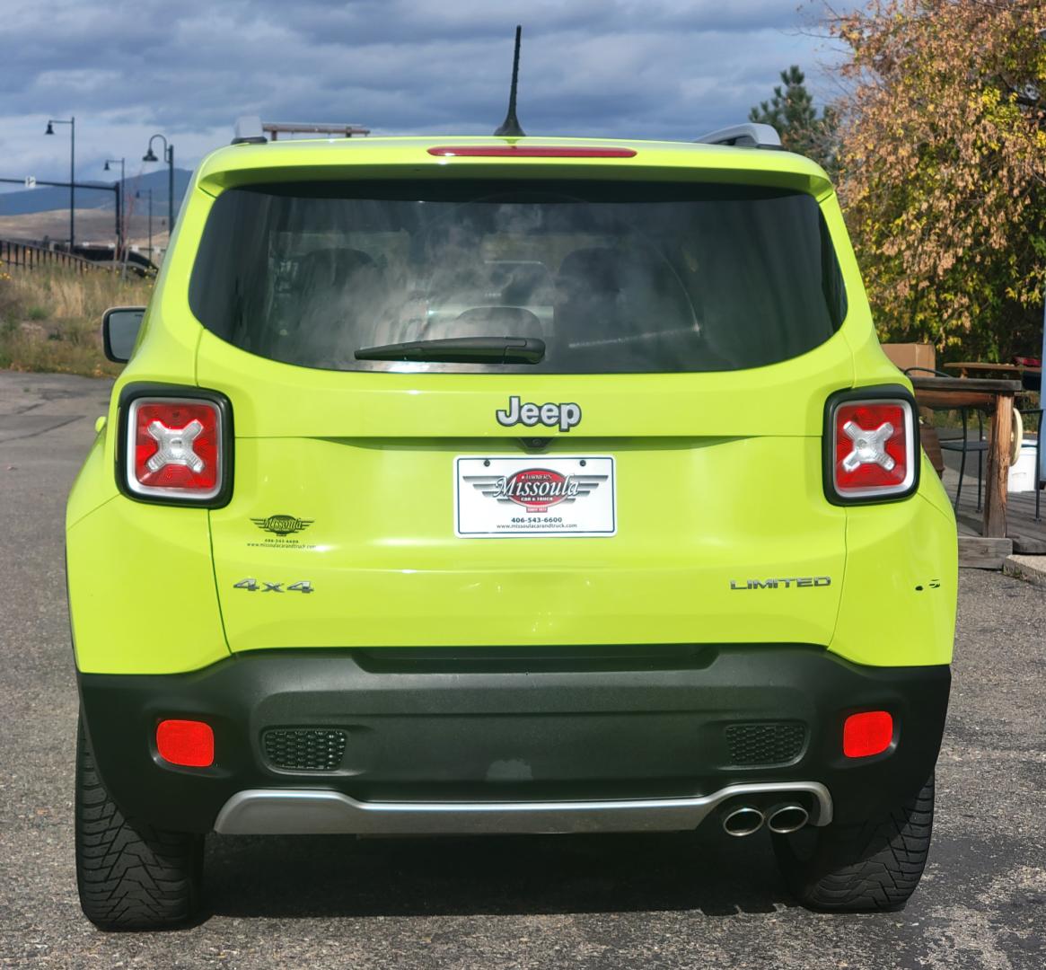 2017 Hyper Green /Black Jeep Renegade Limited 4WD (ZACCJBDB9HP) with an 2.4L L4 DOHC 16V engine, 9A transmission, located at 450 N Russell, Missoula, MT, 59801, (406) 543-6600, 46.874496, -114.017433 - 4 Wheel Drive. Automatic Transmission. Heated Leather Seats. Power Drivers Seat. Power Moon Roof. Air. Cruise. Tilt. Navigation. AM FM XM. Power Windows and Locks. Heated Steering Wheel. - Photo#6