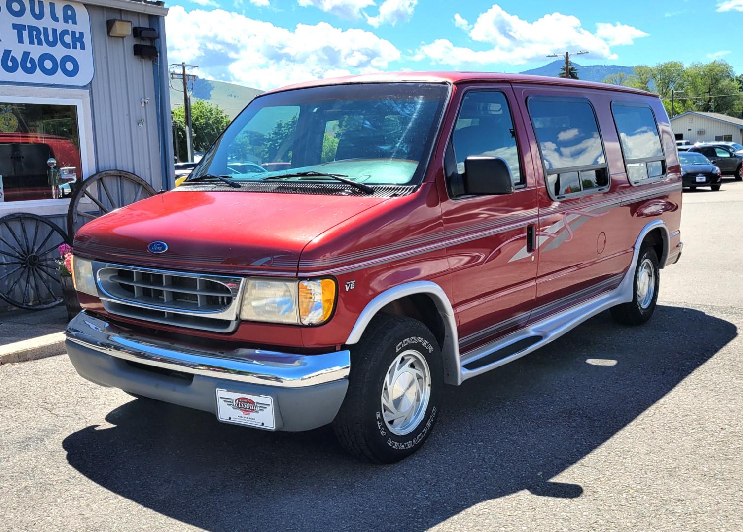 1997 Red /Tan Ford Econoline Mark III LE (1FDEE14L0VH) with an 5.4L V8 engine, Automatic transmission, located at 450 N Russell, Missoula, MT, 59801, (406) 543-6600, 46.874496, -114.017433 - Local Consignment. Very Clean. 5.4L V8 Engine. Automatic Transmission. Rear Wheel Drive. Air. Cruise. Tilt. AM FM Cassette with Cd Changer. Because of the age of this vehicle, financing is NOT available. - Photo#1