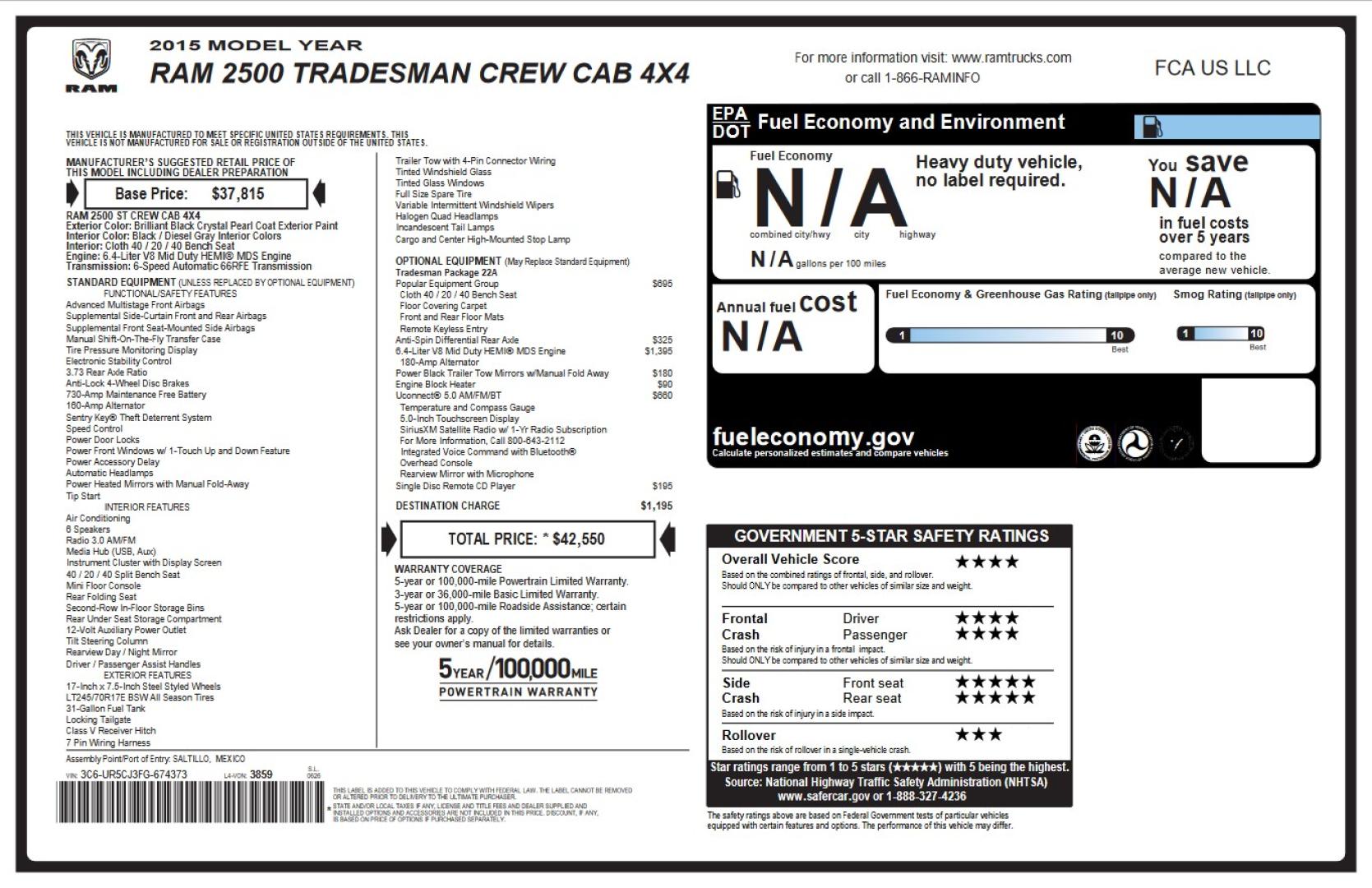 2015 Black /Black RAM 2500 Tradesman Crew Cab SWB 4WD (3C6UR5CJ3FG) with an 6.7L L6 engine, 6-Speed Automatic transmission, located at 450 N Russell, Missoula, MT, 59801, (406) 543-6600, 46.874496, -114.017433 - Nice Heavy Duty 3/4 Ton 4WD. 6.4L Hemi Engine. 6 Speed Auto Transmission. Air. Cruise. Tilt. Power Windows and Locks. AM FM XM Bluetooth. Like NEW Tires. - Photo#9