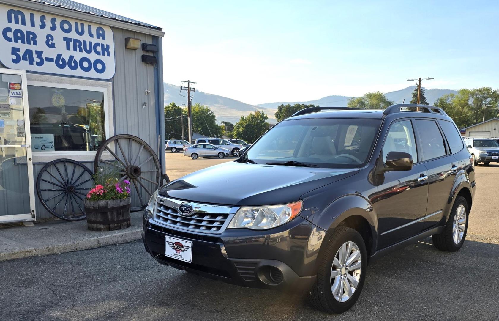 2012 Grey /White Subaru Forester 2.5X Premium (JF2SHADCXCH) with an 2.5L H4 SOHC 16V engine, 4-Speed Automatic transmission, located at 450 N Russell, Missoula, MT, 59801, (406) 543-6600, 46.874496, -114.017433 - Great Miles. Very Clean AWD Forester. 2.4L H4 Engine. Automatic Transmission. Huge Sunroof. Power Drivers Sear. AM FM Bluetooth. Air. Cruise. Tilt. Power Windows and Locks. Good Rubber. - Photo#0