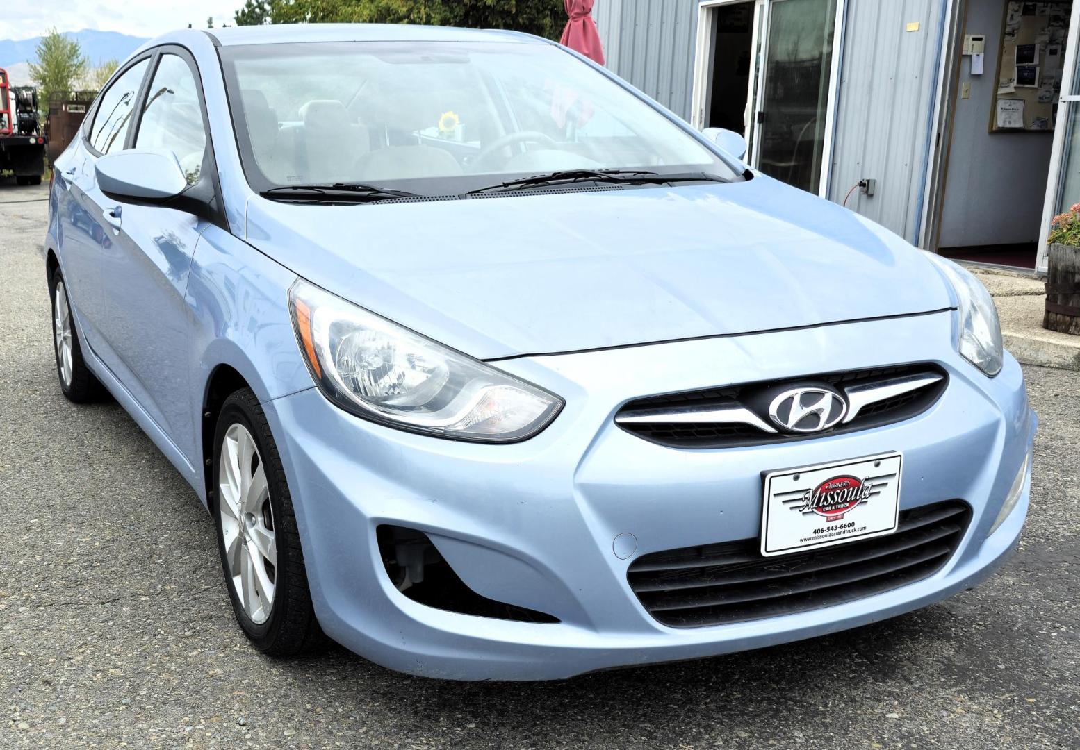 2012 Blue /Tan Hyundai Accent GLS 4-Door (KMHCU4AEXCU) with an 1.6L L4 DOHC 16V engine, Automatic transmission, located at 450 N Russell, Missoula, MT, 59801, (406) 543-6600, 46.874496, -114.017433 - Photo#3