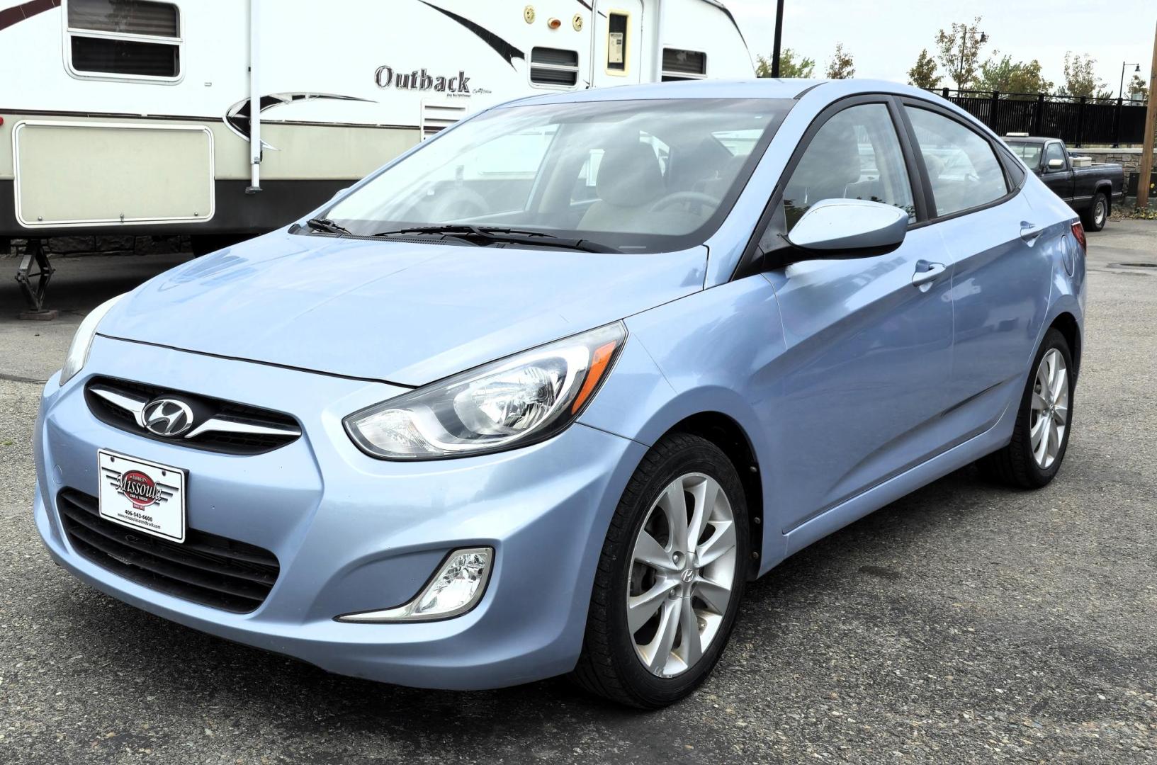 2012 Blue /Tan Hyundai Accent GLS 4-Door (KMHCU4AEXCU) with an 1.6L L4 DOHC 16V engine, Automatic transmission, located at 450 N Russell, Missoula, MT, 59801, (406) 543-6600, 46.874496, -114.017433 - Photo#5