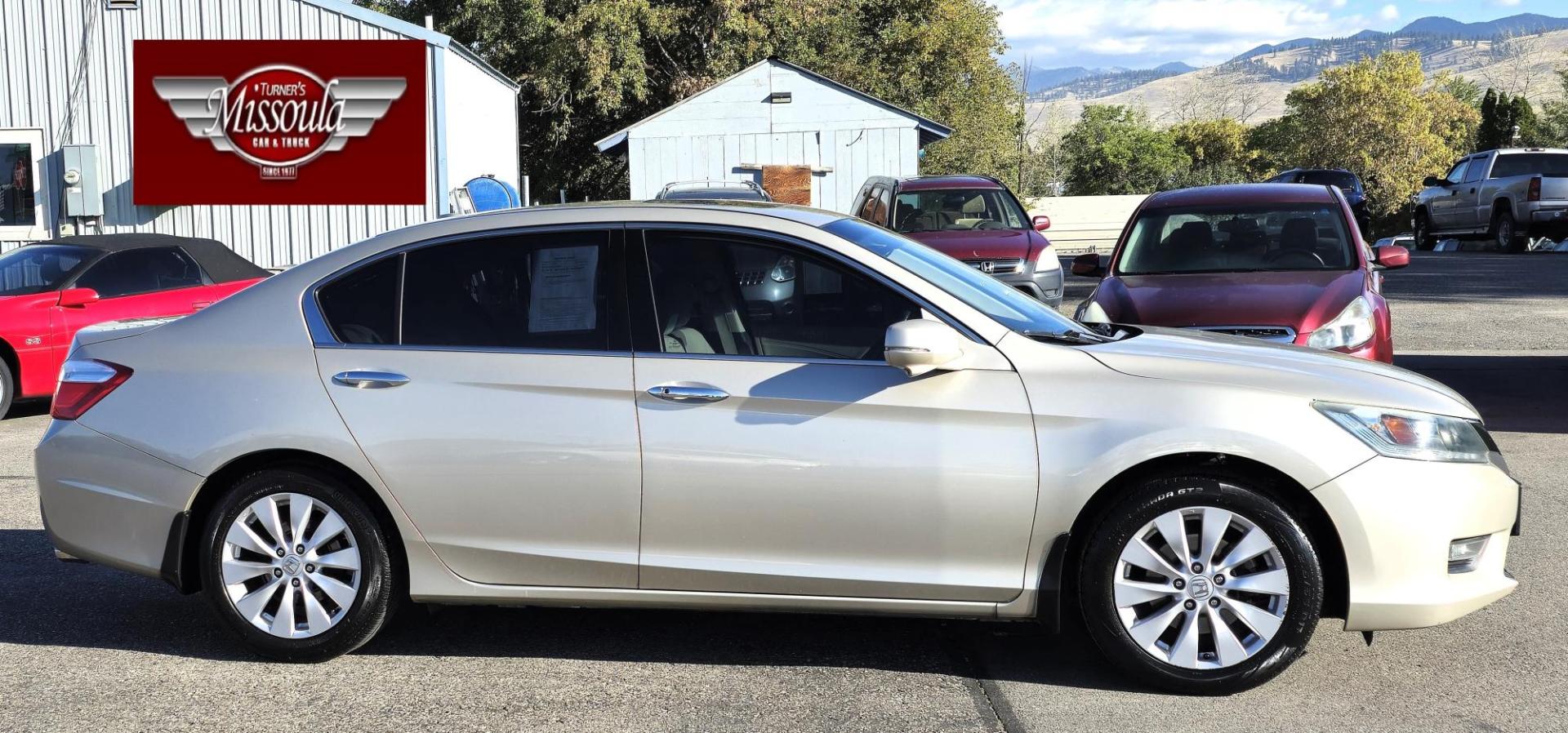 2013 Gold /Tan Honda Accord EX-L V6 Sedan AT (1HGCR3F81DA) with an 3.5L V6 SOHC 24V engine, 6-Speed Automatic transmission, located at 450 N Russell, Missoula, MT, 59801, (406) 543-6600, 46.874496, -114.017433 - Photo#0