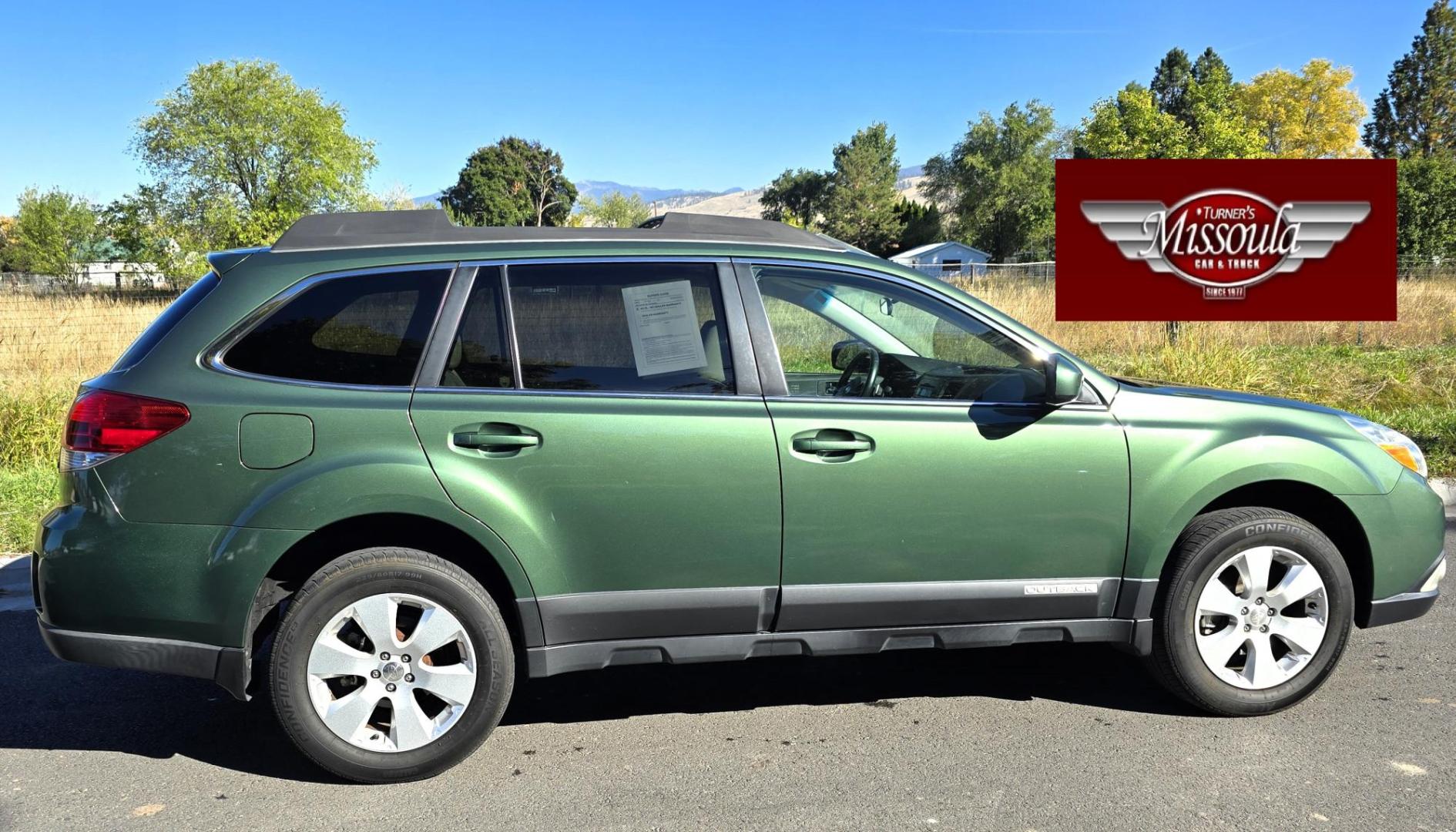 2011 Green /White Subaru Outback 2.5i Premium (4S4BRBFC2B3) with an 2.5L H4 DOHC 16V engine, Continuously Variable Transmisson transmission, located at 450 N Russell, Missoula, MT, 59801, (406) 543-6600, 46.874496, -114.017433 - Clean AWD Outback. Only 127K Miles. 2.5L H4 Engine. Automatic Transmission. Power Windows and Locks. heated Seats. Power Drivers Seat. Bluetooth Audio and Phone. Interior is impeccable. Runs and Drives Excellent. 2 Owner. Clean Carfax. - Photo#1