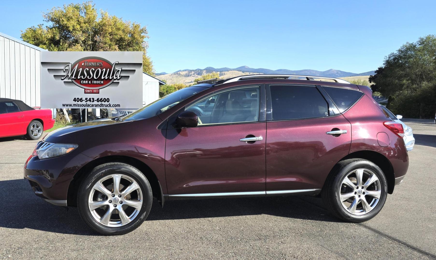 2014 Maroon /Tan Nissan Murano Premium LE AWD (JN8AZ1MWXEW) with an 3.5L V6 DOHC 24V engine, Continuously Variable Transmission transmission, located at 450 N Russell, Missoula, MT, 59801, (406) 543-6600, 46.874496, -114.017433 - Beautiful Maroon AWD Nissan. Only 84K Miles. 3.5L V6 Engine. Automatic Transmission. Power Sunroof. Power Heated Leather Seats. Heated Steering Wheel. Bluetooth Audio and Phone. Backup Camera. Navigation. - Photo#1