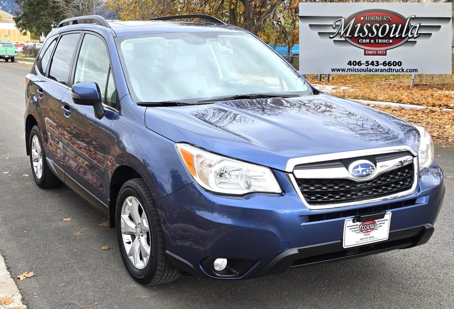 2014 Blue /White Subaru Forester 2.5i Touring (JF2SJAPC6EH) with an 2.5L H4 SOHC 16V engine, 6-Speed Automatic transmission, located at 450 N Russell, Missoula, MT, 59801, (406) 543-6600, 46.874496, -114.017433 - Super Clean One Owner AWD Forester. 2.5 H4 Engine. Automatic Transmission. Air. Cruise. Tilt. Power Sunroof. Navigation. Backup Camera. Bluetooth Audio and Phone. Heated Seats. Clean Title and Carfax. - Photo#3