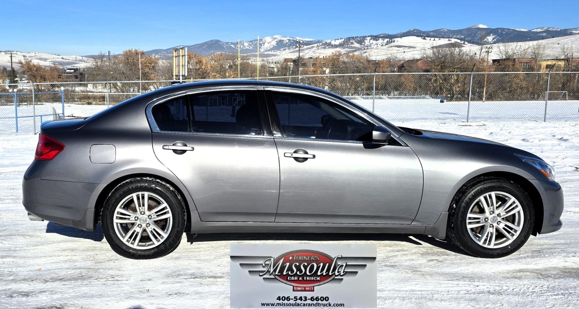 2012 Grey /Black Infiniti G Sedan 37x AWD (JN1CV6AR5CM) with an 3.7L V6 DOHC 24V engine, 5-Speed Automatic transmission, located at 450 N Russell, Missoula, MT, 59801, (406) 543-6600, 46.874496, -114.017433 - Really Nice Luxury Sedan. All Wheel Drive. 3.7L v6 Engine. Automatic Transmission. Power Sunroof. Leather Heated Power Seats. Air. Cruise. Tilt. Bluetooth Audio and Phone. AM FM XM. Backup Camera. New Tires. - Photo#1