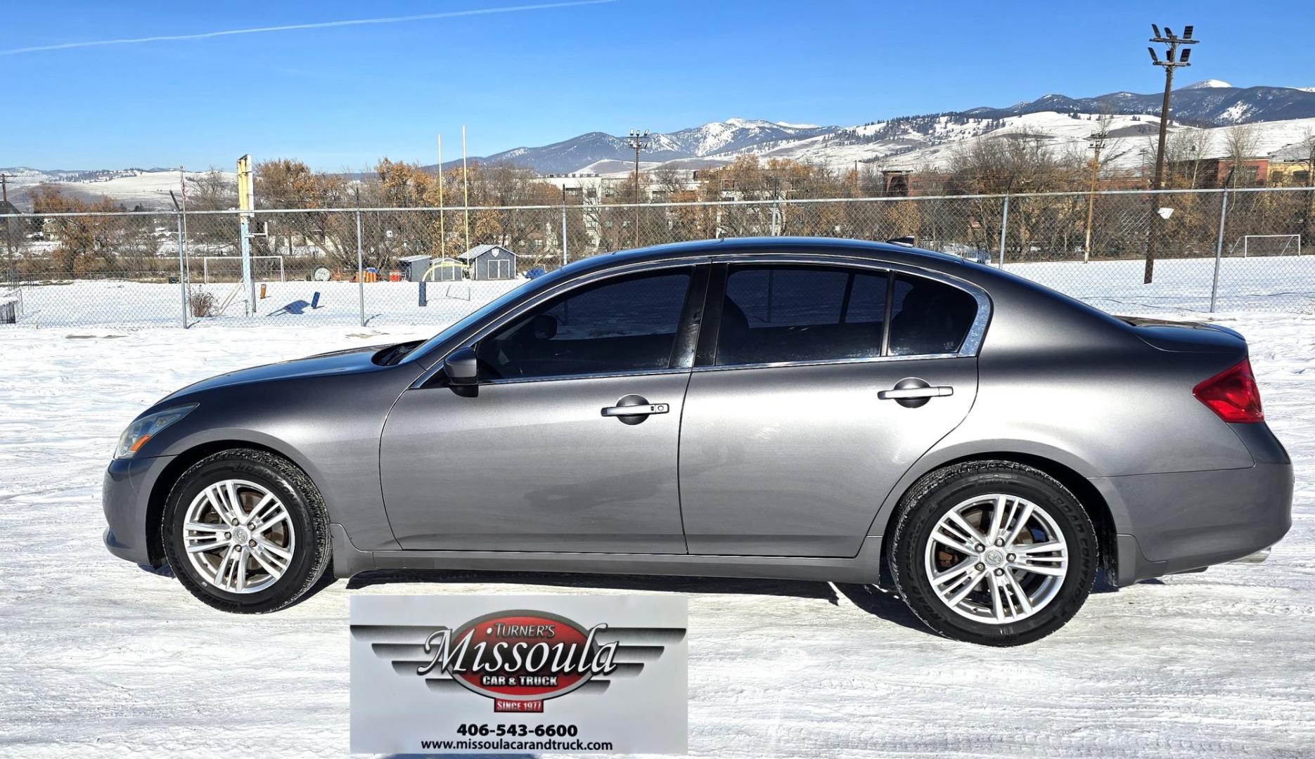 2012 Grey /Black Infiniti G Sedan 37x AWD (JN1CV6AR5CM) with an 3.7L V6 DOHC 24V engine, 5-Speed Automatic transmission, located at 450 N Russell, Missoula, MT, 59801, (406) 543-6600, 46.874496, -114.017433 - Really Nice Luxury Sedan. All Wheel Drive. 3.7L v6 Engine. Automatic Transmission. Power Sunroof. Leather Heated Power Seats. Air. Cruise. Tilt. Bluetooth Audio and Phone. AM FM XM. Backup Camera. New Tires. - Photo#0