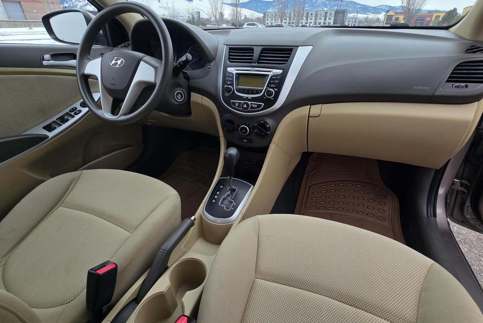 2013 Gold /Tan Hyundai Accent GLS 4-Door (KMHCT4AE2DU) with an 1.6L L4 DOHC 16V engine, Automatic transmission, located at 450 N Russell, Missoula, MT, 59801, (406) 543-6600, 46.874496, -114.017433 - Excellent Fuel economy Car. Runs Great. Only 88K Miles. 1.6L I4 Engine. Front Wheel Drive. Air Conditioning. AM FM XM CD Player. Tilt Steering. Power Windows and Locks. Keyless Entry. - Photo#10