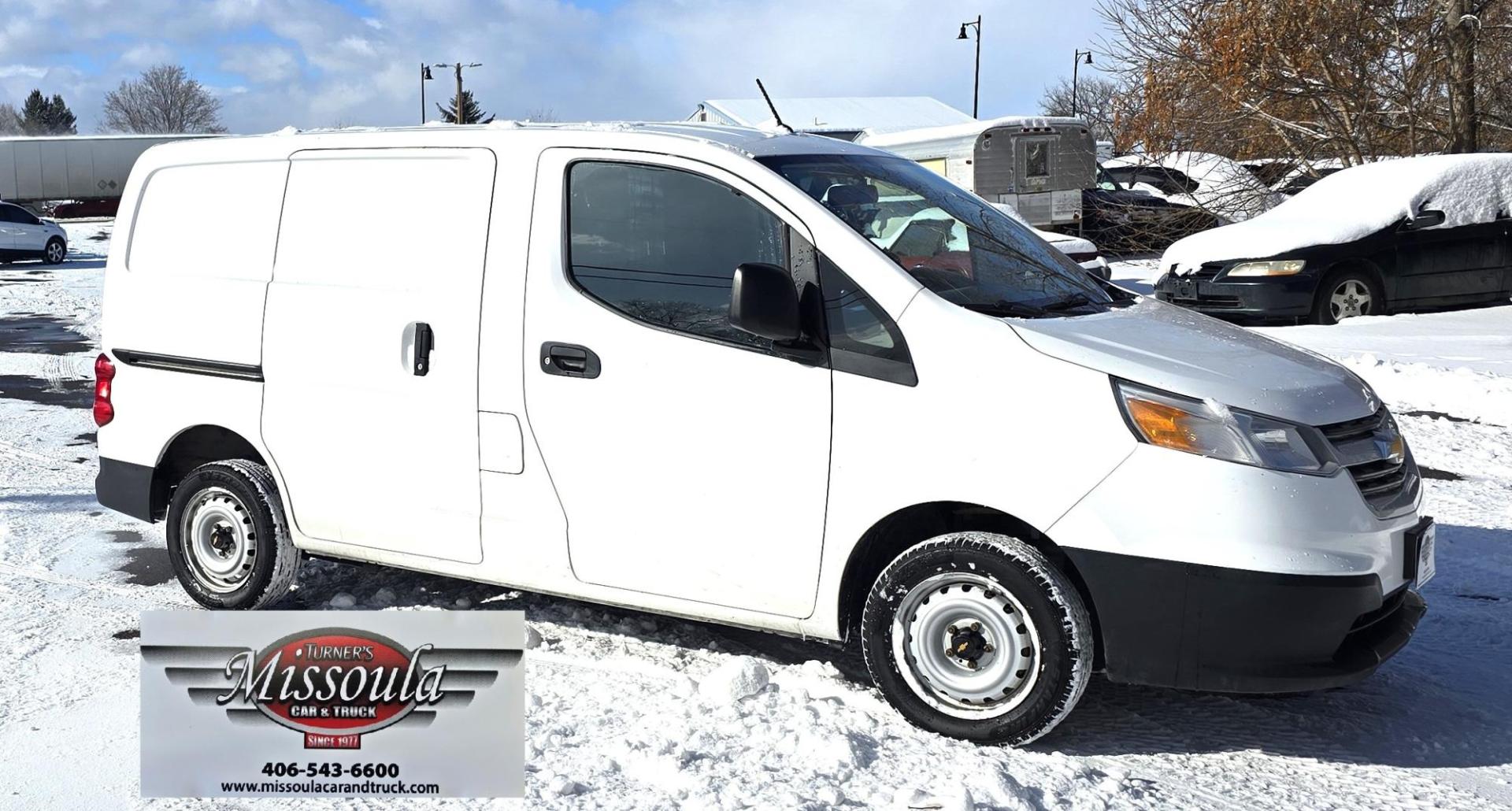 2017 White /Black Chevrolet City Express LS (3N63M0YN6HK) with an 2.0L L4 DOHC 16V engine, CVT transmission, located at 450 N Russell, Missoula, MT, 59801, (406) 543-6600, 46.874496, -114.017433 - Clean One Owner Express Van with only 83K Miles. 2.0L H4 Engine. Automatic Transmission. Air. Cruise. Tilt. AM FM Cd Player. Excellent Condition. Has some very light ghost prints front the previous owner's business decals. Would be great for a delivery service or a small contractor. - Photo#2