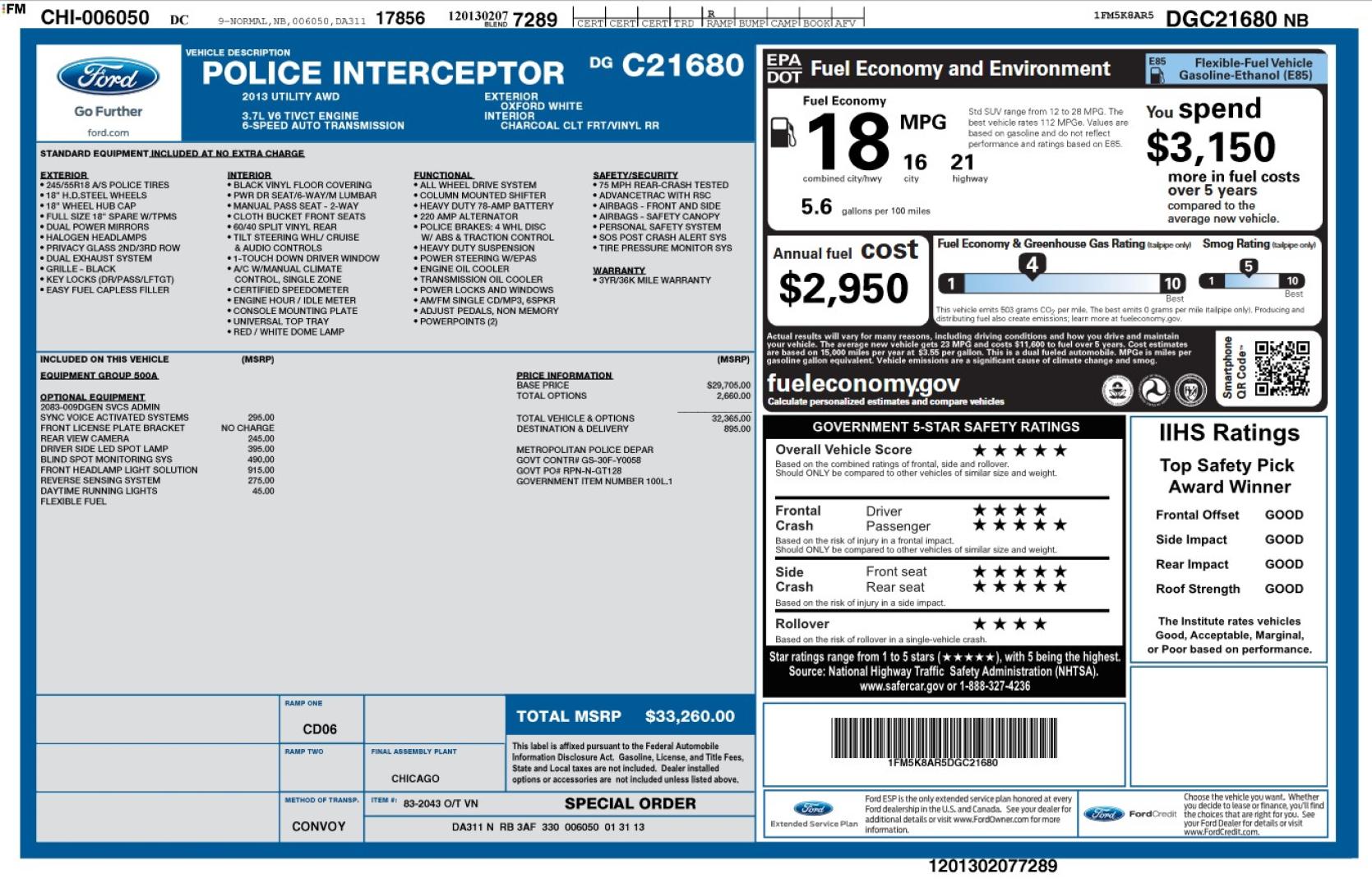 2013 White /Black Ford Explorer Police 4WD (1FM5K8AR5DG) with an 3.7L V6 DOHC 24V engine, 6-Speed Automatic transmission, located at 450 N Russell, Missoula, MT, 59801, (406) 543-6600, 46.874496, -114.017433 - Only 78K Miles! AWD. Police Interceptor. 3.7L V6 Engine. Air. Cruise. Tilt. Power Windows and Locks. AM FM CD Bluetooth. Backup Camera. - Photo#15